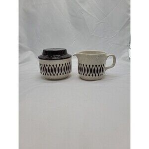Biltons England Brown Speckled Geometric Floral Ironstone Cream And Sugar w/ Lid